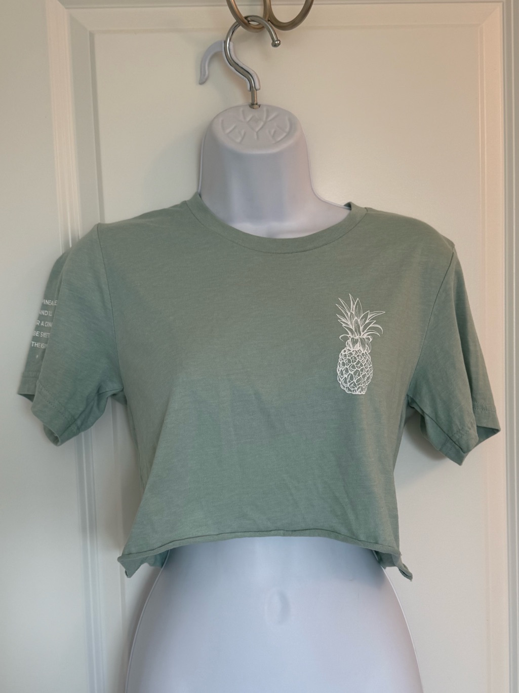 Love Fitness Dusty Blue Color Crop Top Tee Pineapple Graphic Logo — image 2 of 5